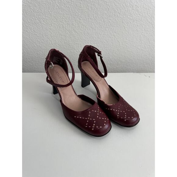 Vintage Women's Retro Highlights Maroon Leather Heel Sandal Size 6 - Picture 3 of 12